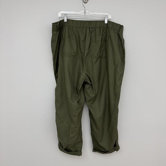 Talbots Womens 20W Green Cotton Tencel Pull On Elastic Waist Capri Pants Comfort - Picture 3 of 6